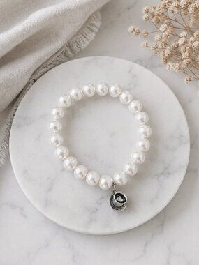 White Pearl Beaded Bracelet with Coffee Cup Charm | Fill Your Cup | Self Care